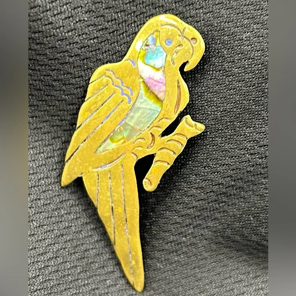 Vintage Gold toned and Multicolor Abalone Parrot Brooch